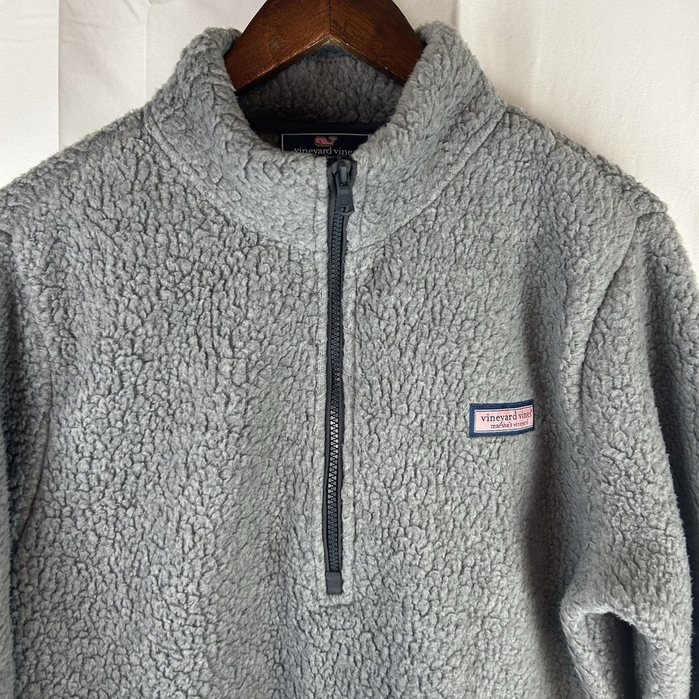 Vineyard Vines Heritage Sherpa 1/2 Zip Fleece Pullover Medium Gray Heather $148‎ - Picture 2 of 12